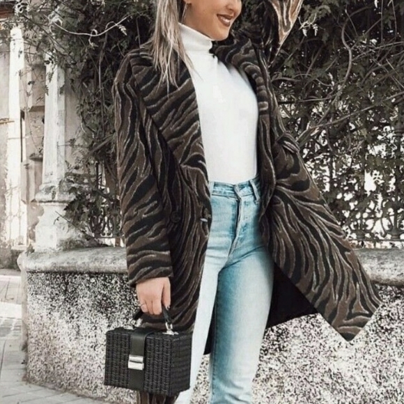 Zara Jackets & Blazers - ZARA Oversized Wool Pea Coat Animal Print Small
